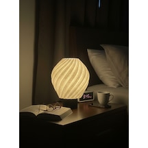 Lalezar Mermer Görünümlü Lamba - Modern Masa Ve Gece Lambası Ambiyans Lambası, Dekoratif Led Abajur Beyaz