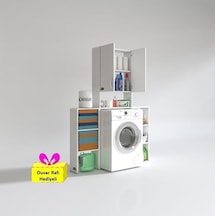 Kenzlife Çamaşır Makinesi Dolabı Veronikamaks Byz 180 096 20 Banyo Arkalıksız Raflı + Tekli Duvar Rafı Hediyeli Çok Renkli