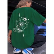 Kozia Outdoors Pusula Sırt Baskılı Oversize Basic O Yaka Unisex T-shirt Yeşil