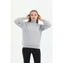 Organik Kadın Sweatshirt Balıkçı Yaka-gri Melanj