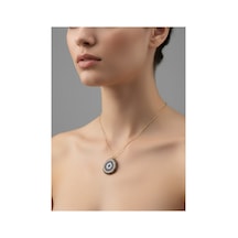 Oval Zirkon Taşlı Nazarlık Kolye Kahverengi -  Beyaz