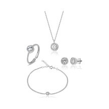 Zanaatsilver 925 Ayar Gümüş Elmas Montürlü 4'li Set & Takım