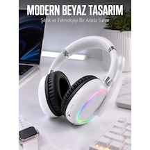 Kablosuz Bluetooth Mikrofonlu Beyaz Kulaklık Rgb Işıklı - Lisinya