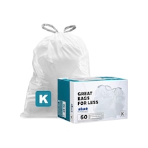 Özel Kesim Çöp Torbaları - Simplehuman X Code K Uyumlu 50 Adet Beyaz İpli Çöp Torbaları 10 Galon / 38 Liter 62 Cm X 71 Cm