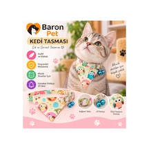 Fularlı Kedi Tasması Krem Baykuş Desenli Çift Zilli Ayarlanabilir Bandana Kedi Boyun Tasması