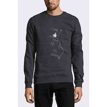 Anime Naruto Baskılı Füme Antrasit Erkek Örme Sweatshirt (528942087)