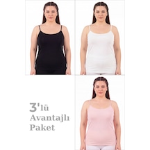 Arma Yıldız Kadın Büyük Beden İp Askılı Atlet Pamuklu Likralı Yumuşak Esnek Kumaş 3'lü Paket Pembe Beyaz Siyah