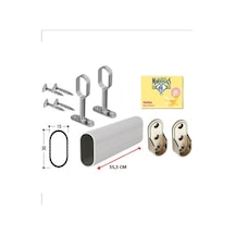 Askılık Borusu Oval 55,5 Cm+2 Adet Oval Ayaklı Flanş+2 Adet Oval Sabit Flanş +montaj Vidaları Set Mo