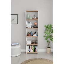 Alpaevmobilya Ahşap 5 Raflı 150 Cm Çok Amaçlı Açık Kitaplık Dekoratif Salon Rafı Düzenleyici Ve Organizer Beyaz - Atlantik Çam