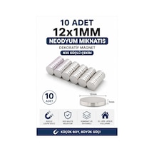 10 Adet 12x1 Mm Neodyum Mıknatıs N35 Güçlü Çekim Dekoratif Yuvarlak Magnet