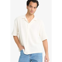 Defacto Boxy Fit Polo Yaka Penye Kısa Kollu Gömlek G3359ax25auer105 Ekru