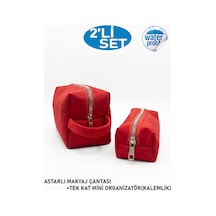 2li Set Makyaj Çantası Ve Kalemlik,mini Organizatör Su Geçirmez Tek Gözlü