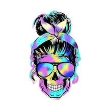 Skull Girl Renkli Araba, Motorsiklet, Kask, Laptop,cam Sticker 14x10 Cm