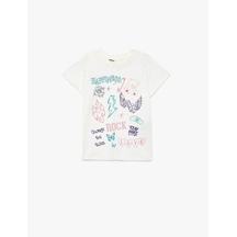 Koton Baskılı Ekru Kız Çocuk T-shirt 6skg10040ak Ekru