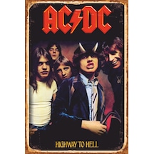 ac-dc higdway to hell retro ahşap poster