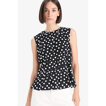 Defacto Slim Fit Dar Kesim Bisiklet Yaka Puantiyeli Kolsuz Bluz F9383ax25smbk27 Siyah