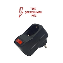 Şahnet Tekli Siyah Anahtarlı Akım Korumalı Fiş Priz - Şok Korumalı Priz
