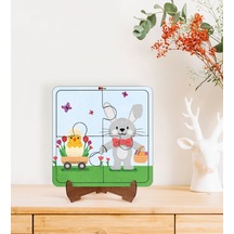 Bk Toys Çocuklar İçin 2 Si 1 Arada Eğitici-öğretici Ahşap 4 Parça Yapboz Puzzle Çerçeve Model 65