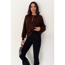 Noa & Noa Kadın Düğmeli Triko Kazak Red Stitch kahverengi
