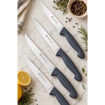 Sürmene Silver Serisi 4 Lü Mutfak Bıçak Seti Gri Sap Et Ekmek Sebze Meyve Kesme Bıçağı Srm-013