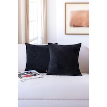 İskandinav Bohem 2 Li Teddy Puffy Kırlent Kılıfı 43x43 Cm Siyah Genel