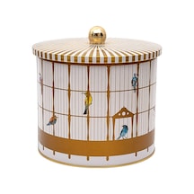 Bird Cage Desenli Topuz Kulplu Yuvarlak Metal Saklama Kabı 17.5 x 15.5 CM 3.5 L Çok Renkli