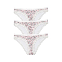 Pemilo Kadın 3'Lü Paket Desenli Bikini Külot Ekru-Ekru-Tek Ebat Ekru