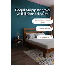 Urban New Model Masif Ahşap Karyola Ve 2 Adet Komodin Kolay Kurulum Fırınlanmış İthal Sibirya Çamı 160x200 Yatak Uyumlu 2 Adet Komodin - Ceviz