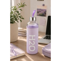 H2o Sağlıklı Cam Matara 1000 Ml Su Şişesi, Pastel Renk Kılıflı 1 Lt Sporcu Suluğu Mor