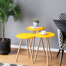 Üçlü Zigon Sehpa Ahşap Ayaklı Pastel Renkli Yuvarlak Tasarım