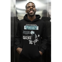 Sevbano Tasarım Gojo Satoru Baskılı Unisex Oversize Anime Karakter Hoodie Siyah
