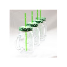 Yeşil Metal Kapaklı Pipetli Kulplu Kavanoz Bardak 4 Adet Tyc00156906261 Fma03281 Şeffaf