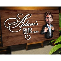 Bk Gift Kişiye Özel Karikatürlü Kabartma Tasarım Ceviz Ahşap Bar Tabelası, Home Bar Tabela, Rustik Ev Dekorasyonu, Duvar Dekoru-8