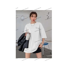 Tarzsokak Kadın Beyaz Oversize Limited Time Baskılı