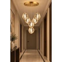 Modern Premium 6'lı Gold 3 Renkli Ledli Sarkıt Avizesi Salon Mutfak Oturma Odası Şık Modelleri 64w