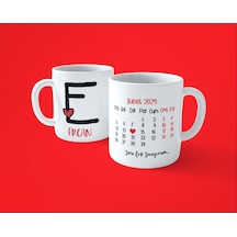 Sevgililer Gününe Özel E Harfi İsimli Takvimli Baskılı Kupa Bardak