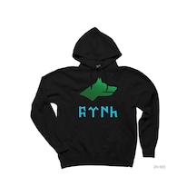 Göktürkçe Türk Kurtlu Mavi Yeşil Siyah Kapşonlu Sweatshirt Hoodie