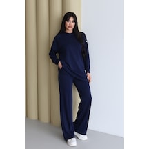 Balenbi Omuz Çıtçıt Detaylı Bisiklet Yaka Oversize Modal Tesettür Takım 1178 Lacivert