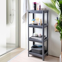 Deconox 4 Katlı Köşe Rafı Banyo, Mutfak Ve Kiler İçin Yer Tasarruflu Organizer Çok Amaçlı Plastik Raf 4 Farklı Renk Seçeneği 36x100x23 Cm Gri Açık Kahverengi