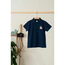Geyik Nakışlı Polo Yaka Erkek T-shirt - Lacivert