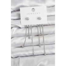 Topçuk Model Gümüş Renk Pirinç Sallantılı Kadın Küpe Seti Çok Renkli Topçuk Model Gümüş Renk Pirinç Sallantılı Kadın Küpe Seti Çok Renkli