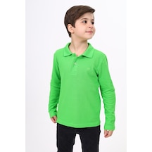 Toontoy Kids Toontoy Unisex Polo Yaka Düğmeli Uzun Kollu Tişört Fıstık Yeşili