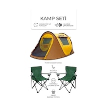 Kamptek 3 Parça Kamp Seti - Otomatik Pop-up Kamp Çadırı & 2 Adet Katlanır Kamp Sandalyesi Taşıma Çantalı Set Kamp Seti 220 120 90 Yeşil