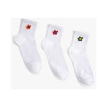Koton Çiçekli 3'lü Soket Çorap Seti İşleme Detaylı Ekru 3sak80282aa 3SAK80282AA010