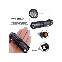 Mini Güçlü Şarjlı Pilli El Feneri Wt-304 Beyaz
