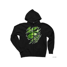 Hulk Body Siyah Fermuarlı Kapşonlu Sweatshirt Siyah