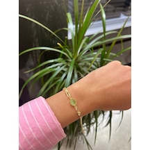 Çgk Çiğdem Gürel Kuyumculuk Yeşil Opal Taşlı Doç Zincirli Altın Bileklik Gold