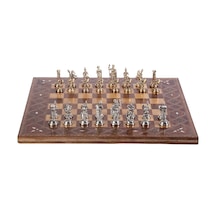 Orta Boy Metal Roma Satranç Takımı Parlak Ve El Yapımı Masif Ahşa