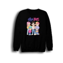 K-pop Demon Hunters Saja Boys Baby Saja Baskılı Unisex %100 Pamuk Bisiklet Yaka Sweatshirt Siyah