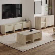 Laris Üçlü Set Tv Sehpası, Konsol Ve Orta Sehpa İle Modern Yaşam Alanları İçin Takım Traverten